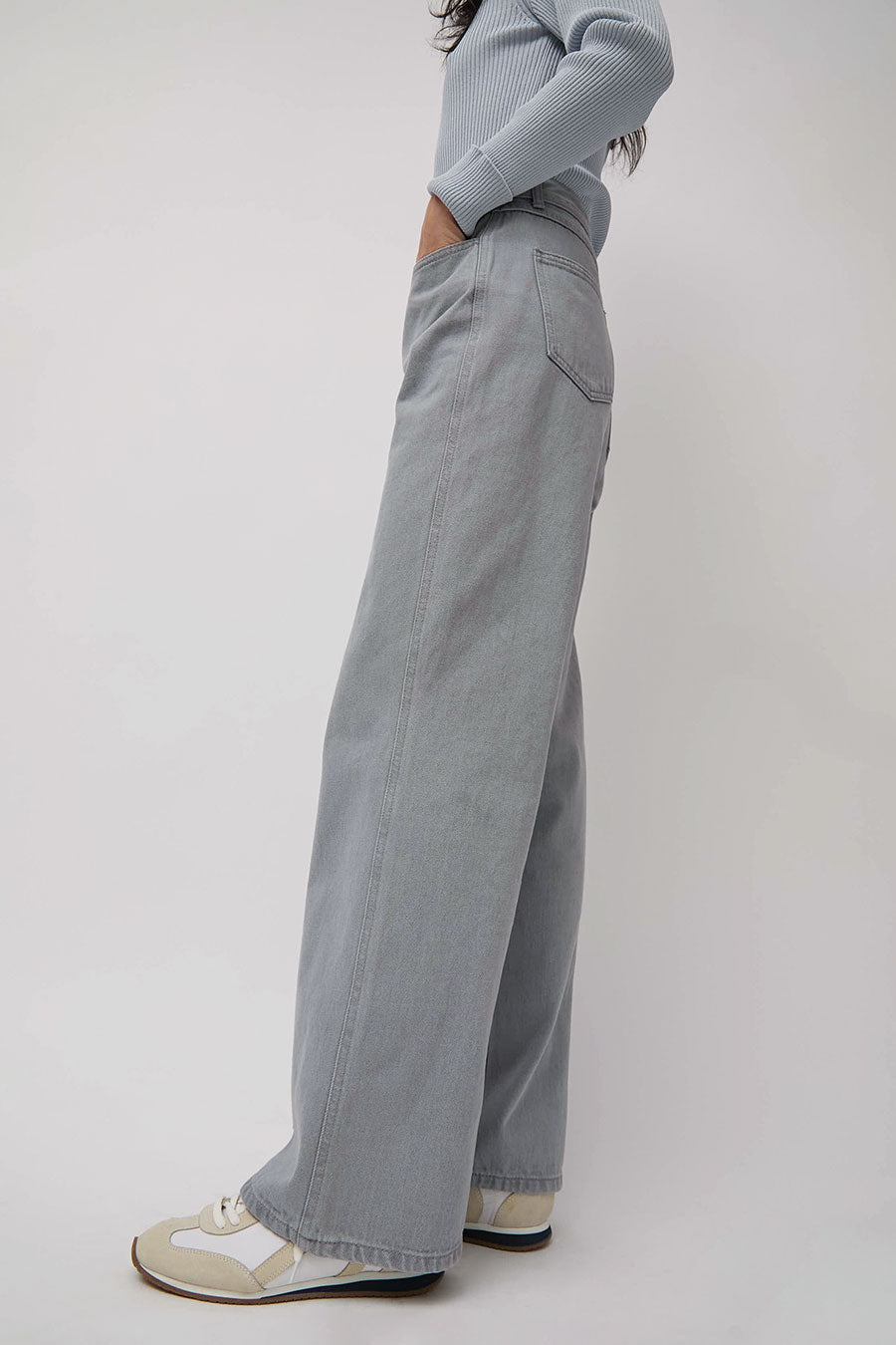 Amomento Semi Wide Boots Cut Pants - Blue Grey – The Frankie Shop