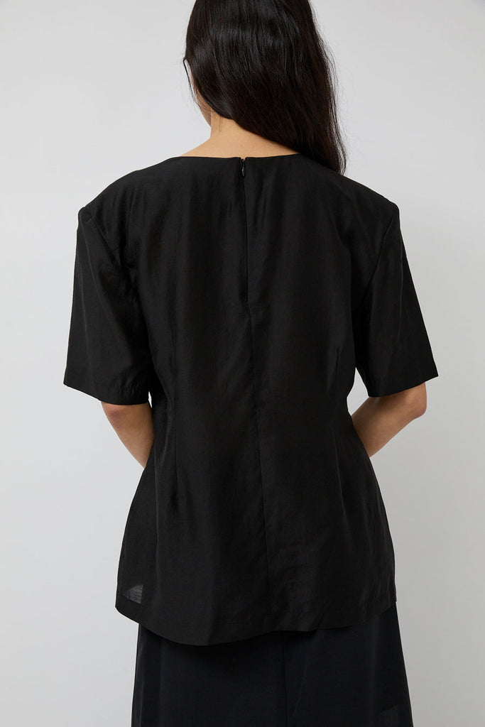 【AMOMENTO】25SS POCKET HALF SHIRTS BLACK AMOMENTO: Black Pocket Half Shirt | SSENSE