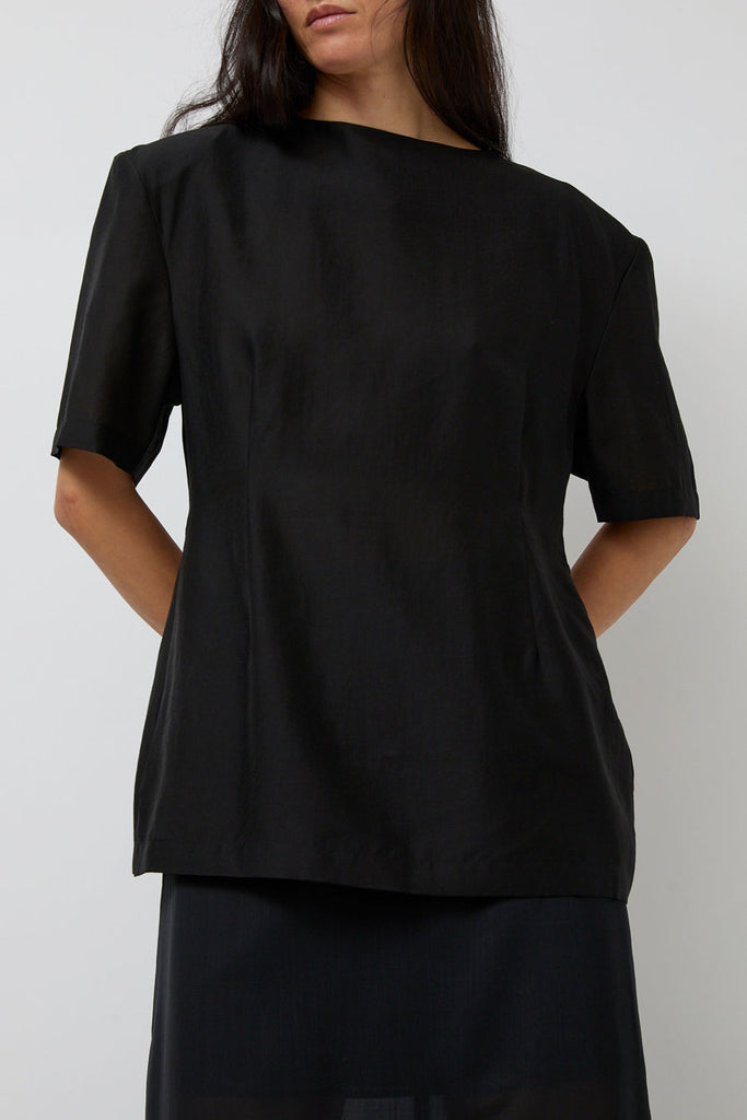 トップス AMOMENTO silky oversize shirt Amomento Silk Oversized Half Shirt in Black – No.6 Store