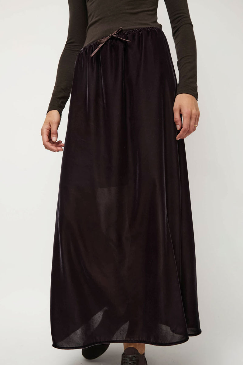 Amomento Velvet Drawstring Maxi Skirt in Brown