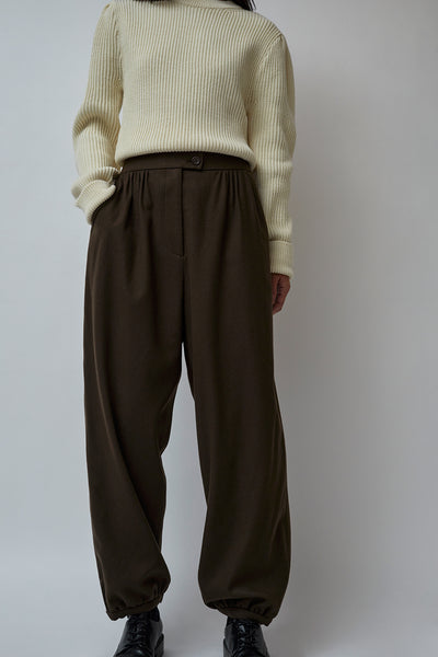 Amomento Wool Shirring Pants in Khaki