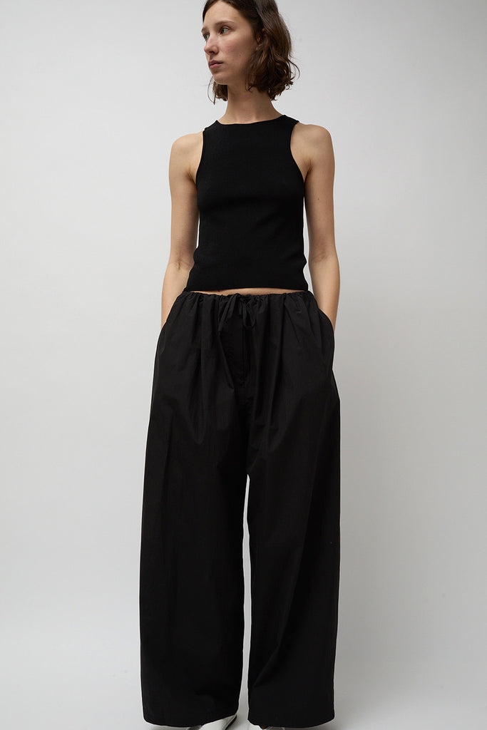 Amomento Cotton Banding Wide Pants in Black