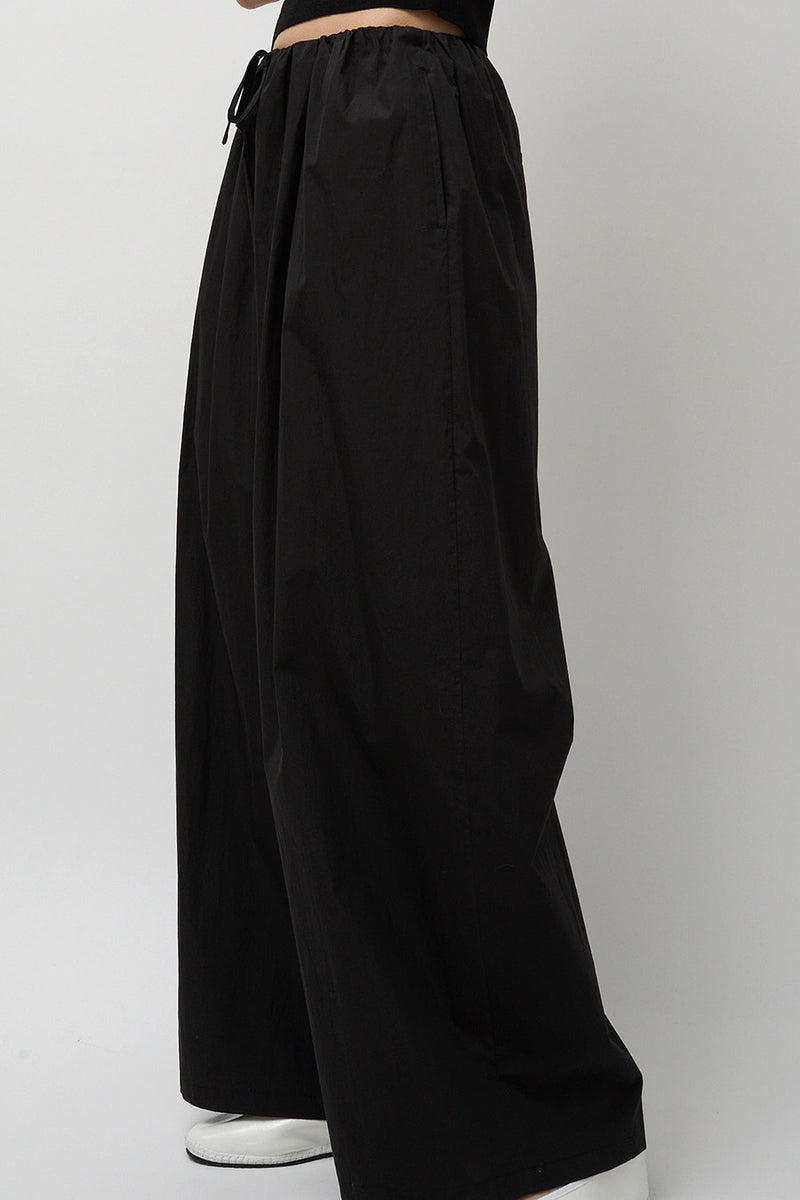 Amomento Cotton Banding Wide Pants in Black