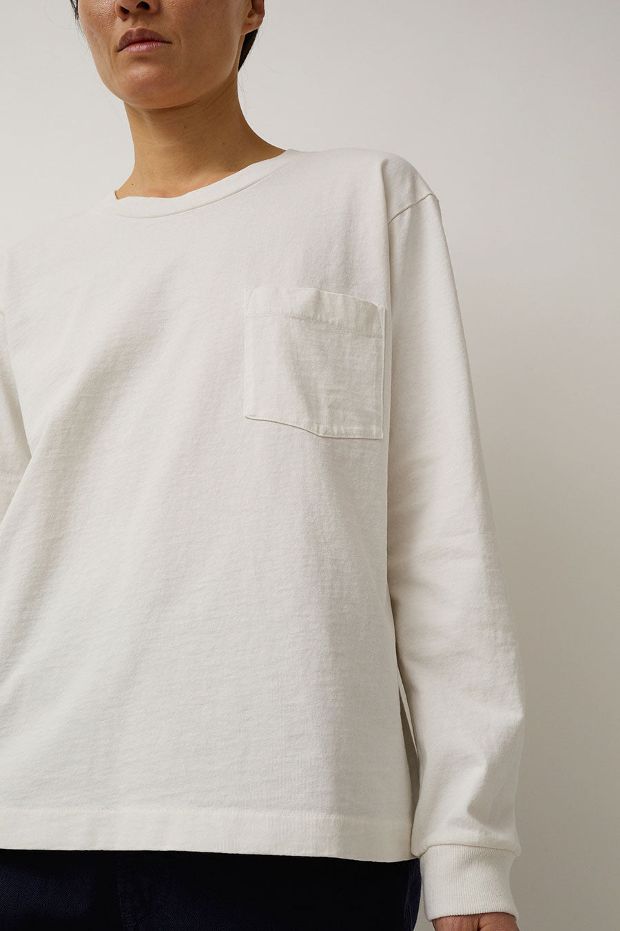 B Sides Long Sleeve Pocket Tee in Snow White