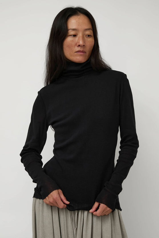 Black Crane Double Mesh Turtleneck in Black