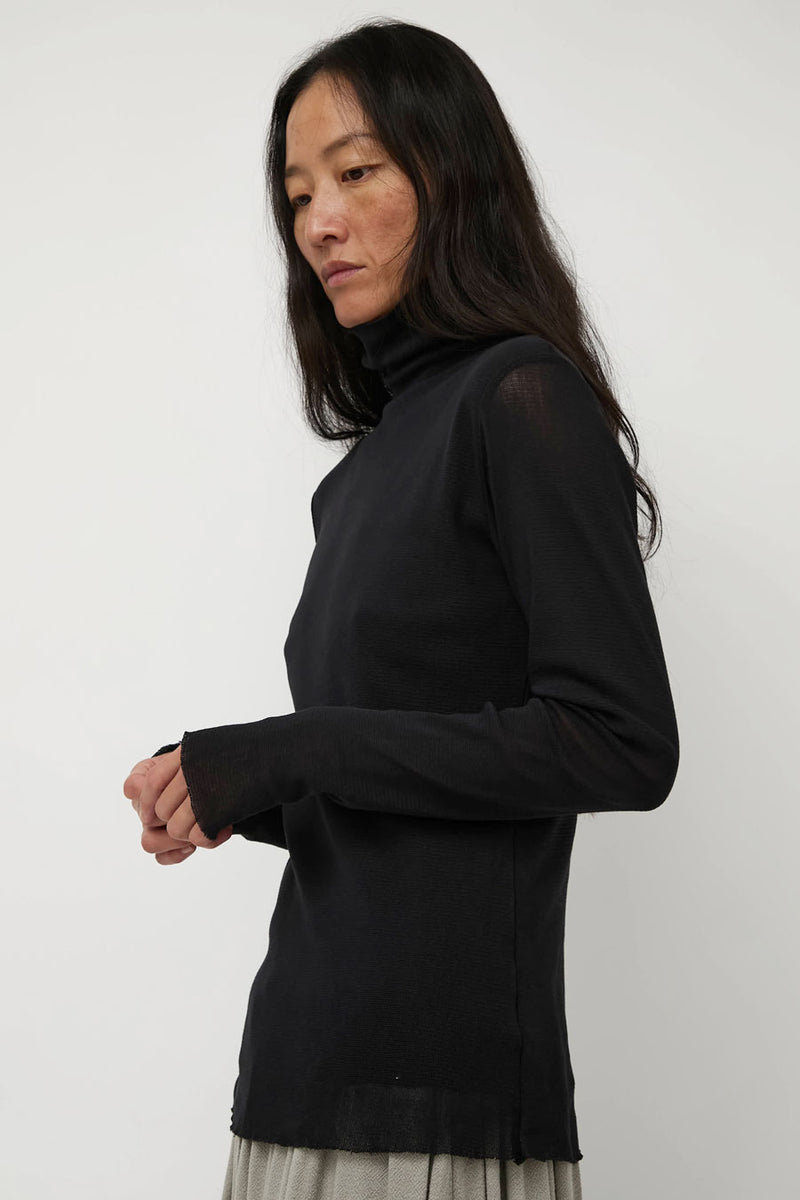 Black Crane Double Mesh Turtleneck in Black