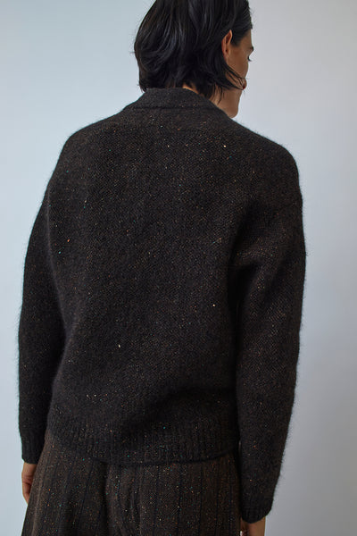 Boboutic Tweed V-Neck Sweater in Brown Mix