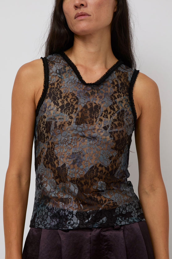 Collina Strada Lace Dachi Top in Black Watercolor Roses