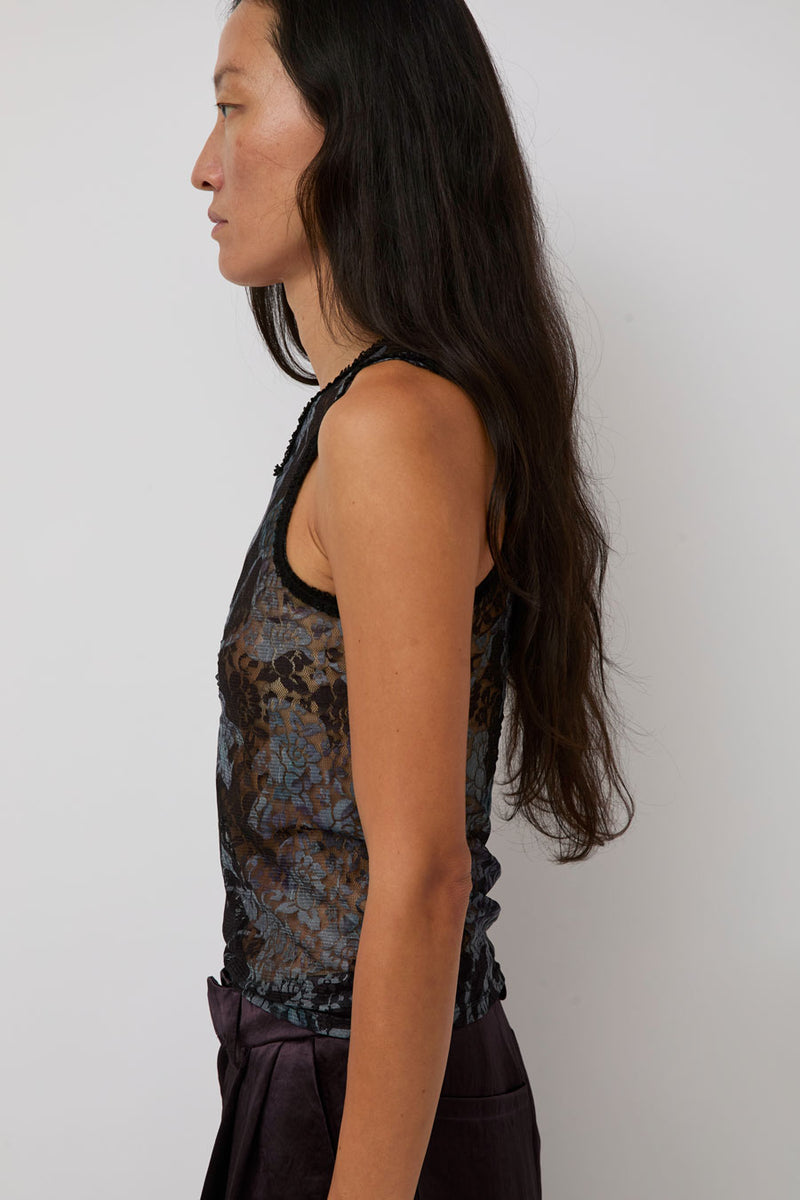 Collina Strada Lace Dachi Top in Black Watercolor Roses