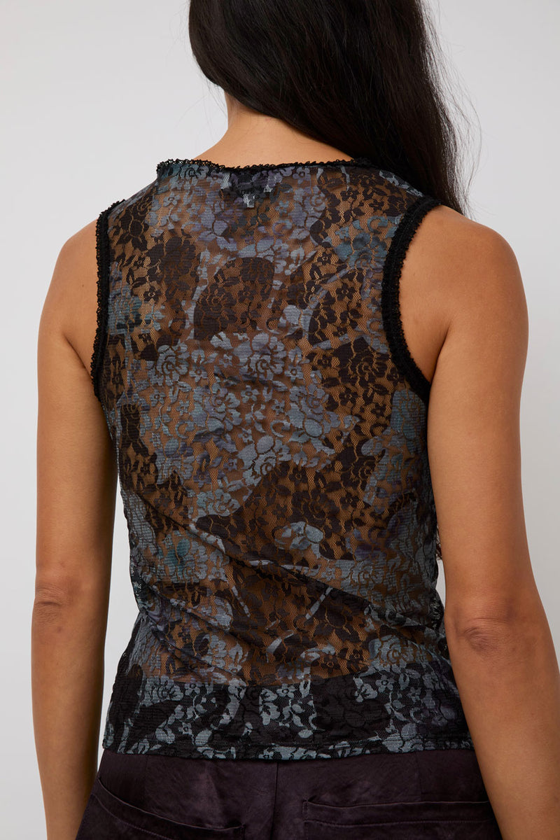 Collina Strada Lace Dachi Top in Black Watercolor Roses