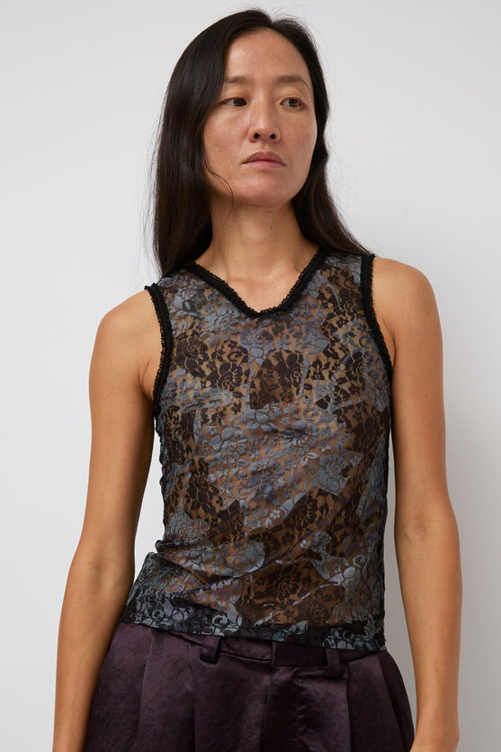 Collina Strada Lace Dachi Top in Black Watercolor Roses