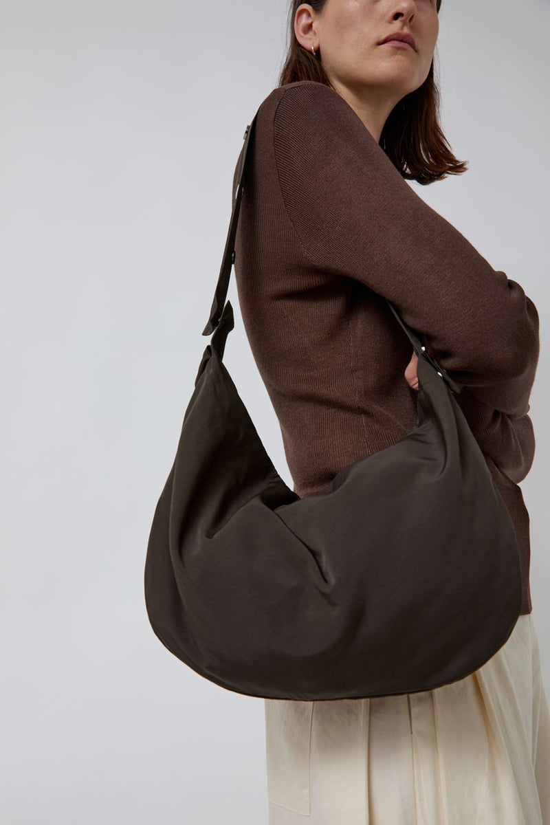 Deiji Studios Press Stud Saddle Bag in Dark Chocolate