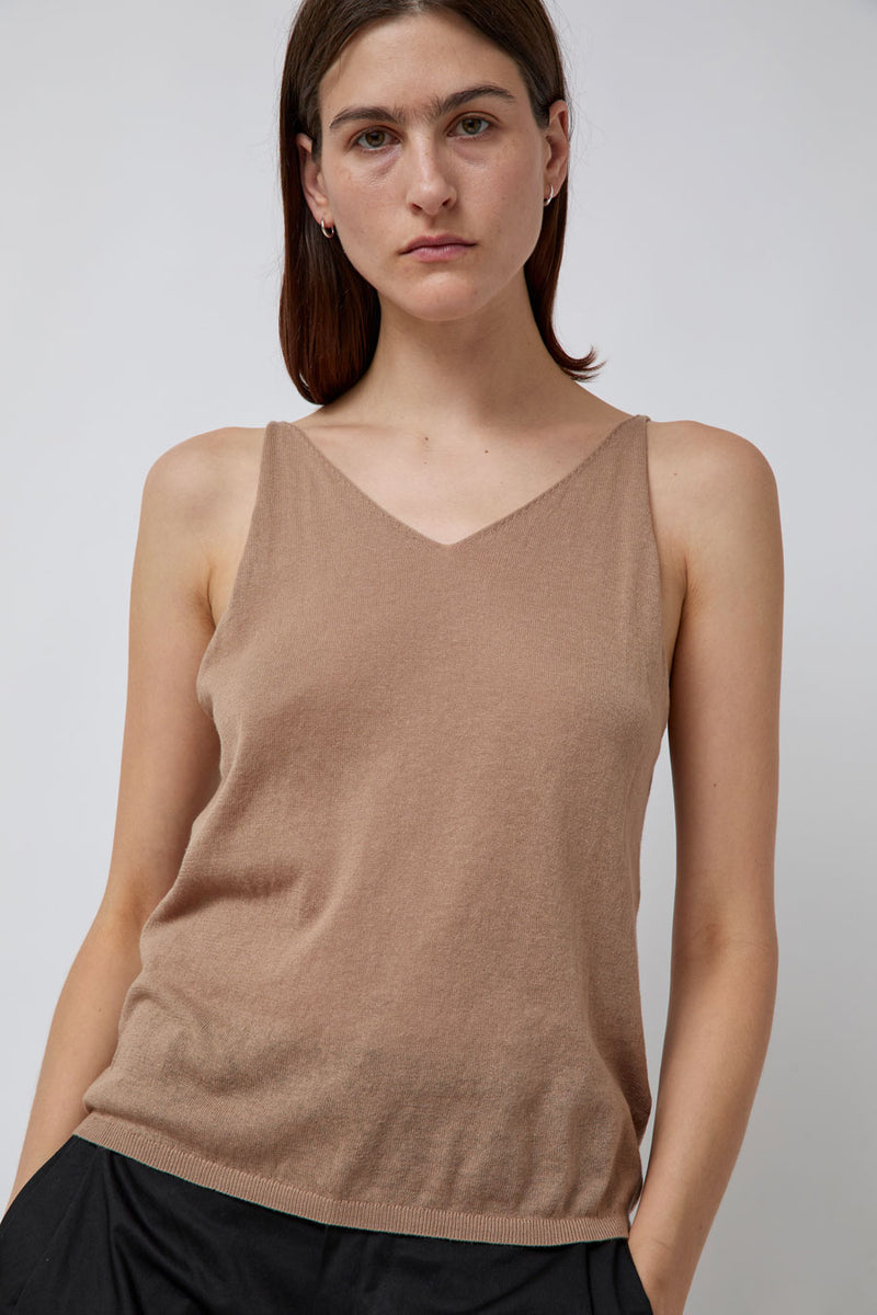 Deiji Studios Rolled Knit Top in Light Brown