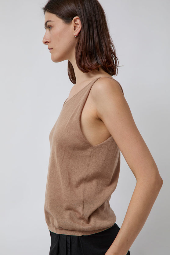Deiji Studios Rolled Knit Top in Light Brown