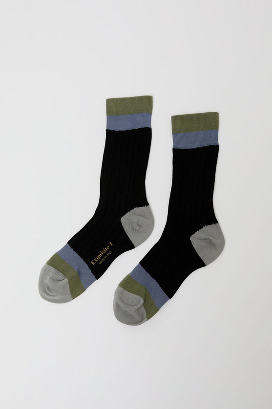 Exquisite J Colorblock Socks in Black