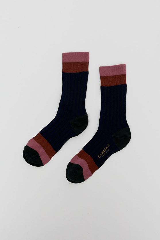 Exquisite J Exquisite J Colorblock Socks in NavyColorblock Socks in Navy