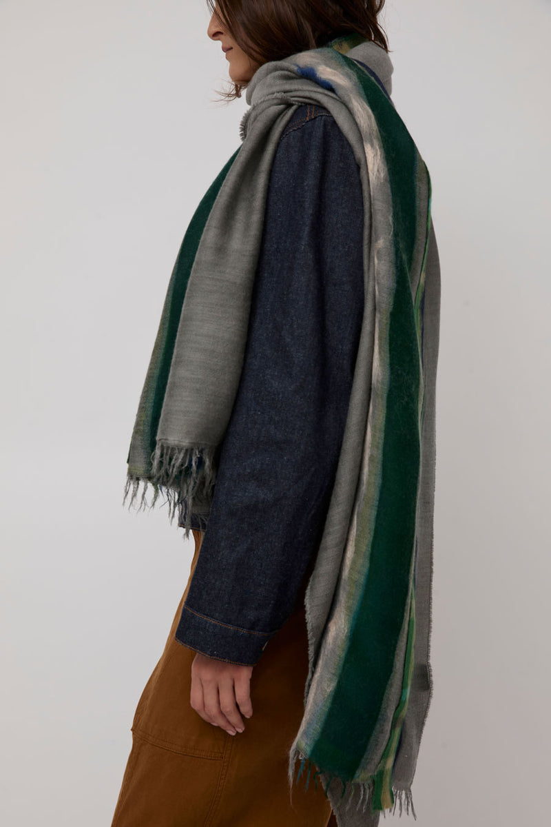 Exquisite J Hand Dyed Scarf with Stripes in Taupe