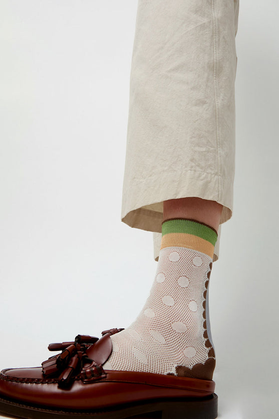 Exquisite J Sheer Dot Print Socks in Cream