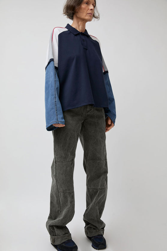 Façon Jacmin Tom Upcycling Long Sleeve Polo in Dark with Light Stripes