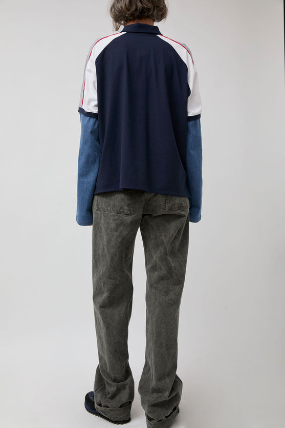 Façon Jacmin Tom Upcycling Long Sleeve Polo in Dark with Light Stripes