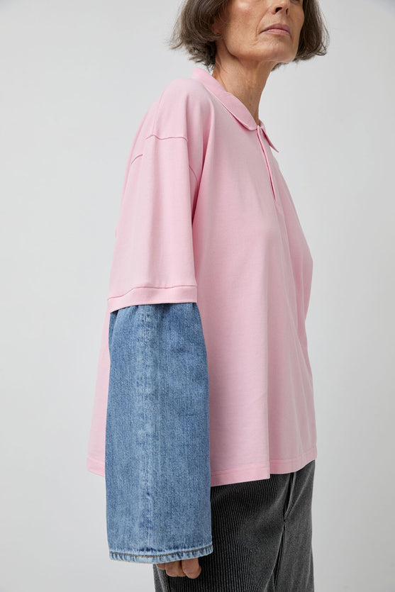 Façon Jacmin Tom Upcycling Long Sleeve Polo in Light Plain Pink