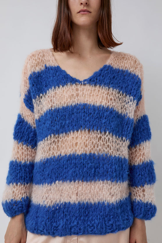 Guðrun & Guðrun Kavi Striped Sweater in Salmon and Blue Stripe