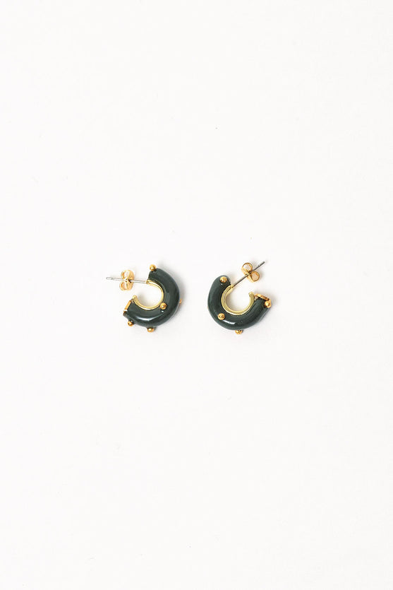 Hannayoo Works Mini Moon Earrings Set in Forest