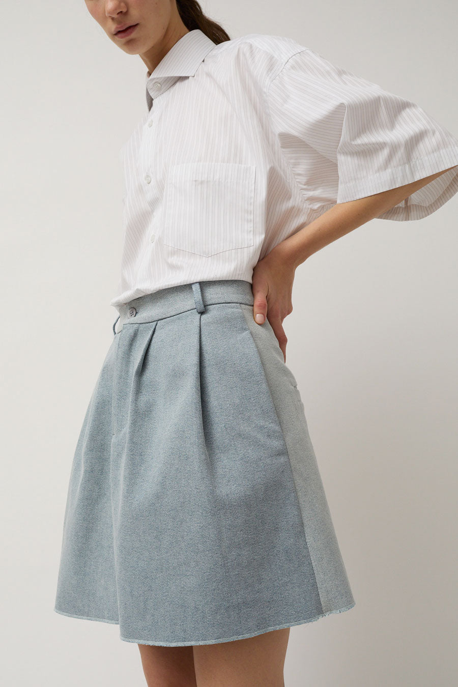 Highlight Studio Denim Pleats Skirt in Nostalgic Blue