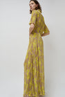 INSHADE Crimped Chiffon Short Sleeve Dress in Light Yellow Flowers