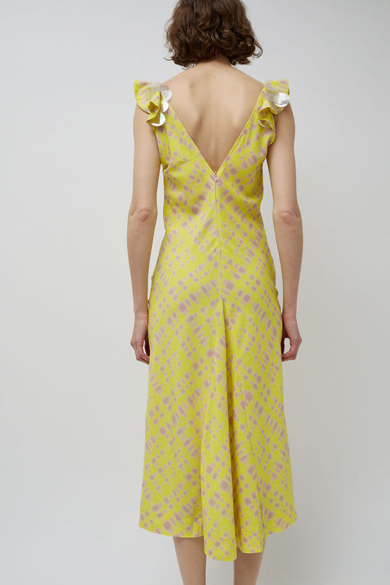 INSHADE V Neck Sequin Dress in Light Yellow Plaid