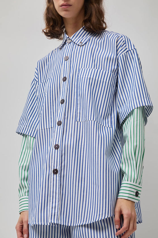 KkCo Pierced Double Button Up Shirt in Mixed Sea Stripe
