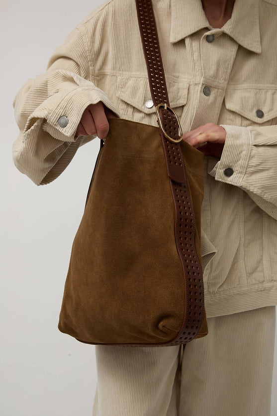 Herbert Frere Soeur Le Enzo Cran Velours Bag in Nutella and Tobacco