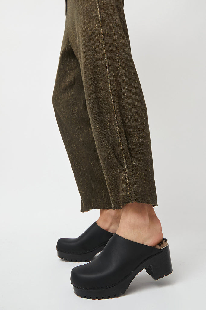 No.6 Liza Clog on Mid Tread in Black with Zebra Shearling on