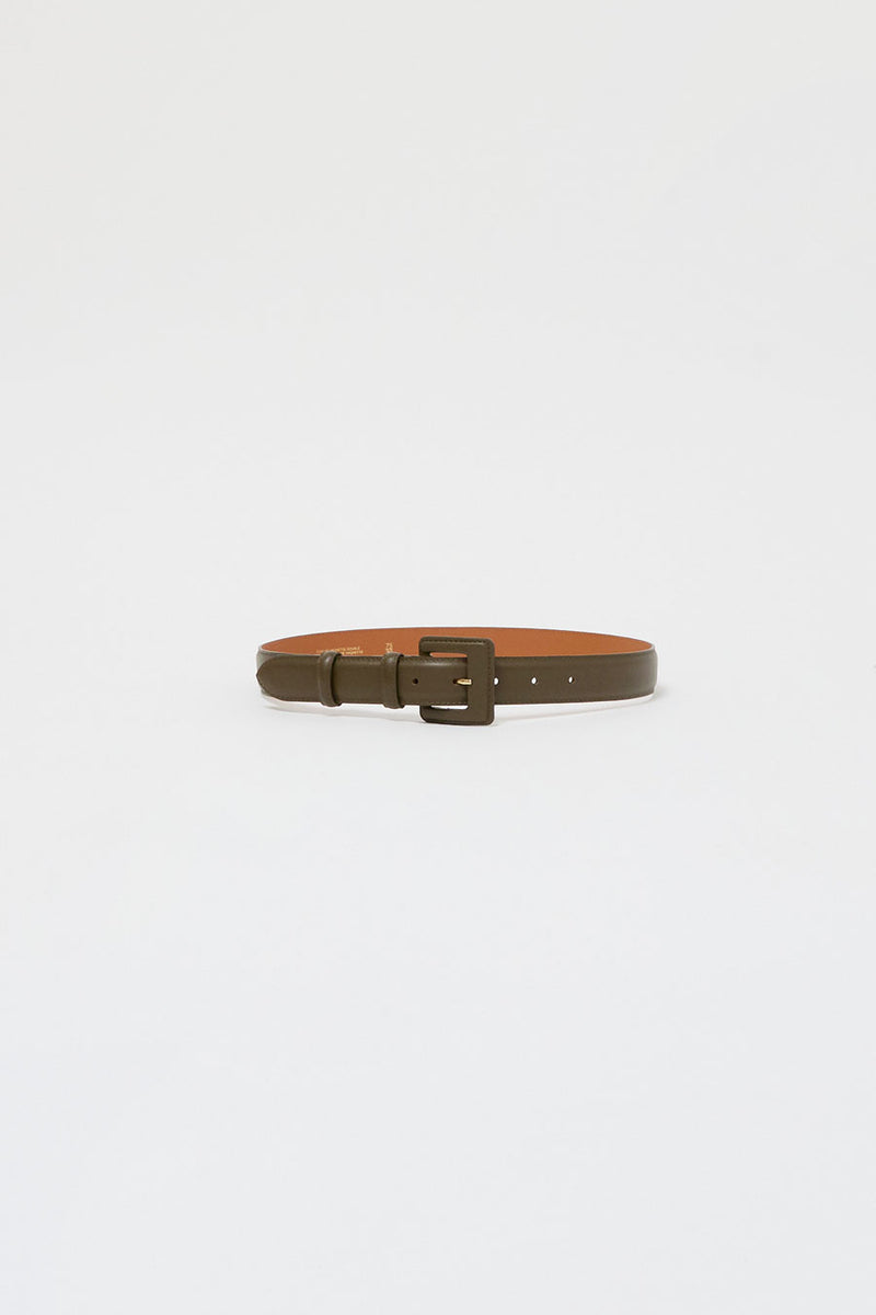 Maison Boinet Covered Buckle Leather Belt in Truffle
