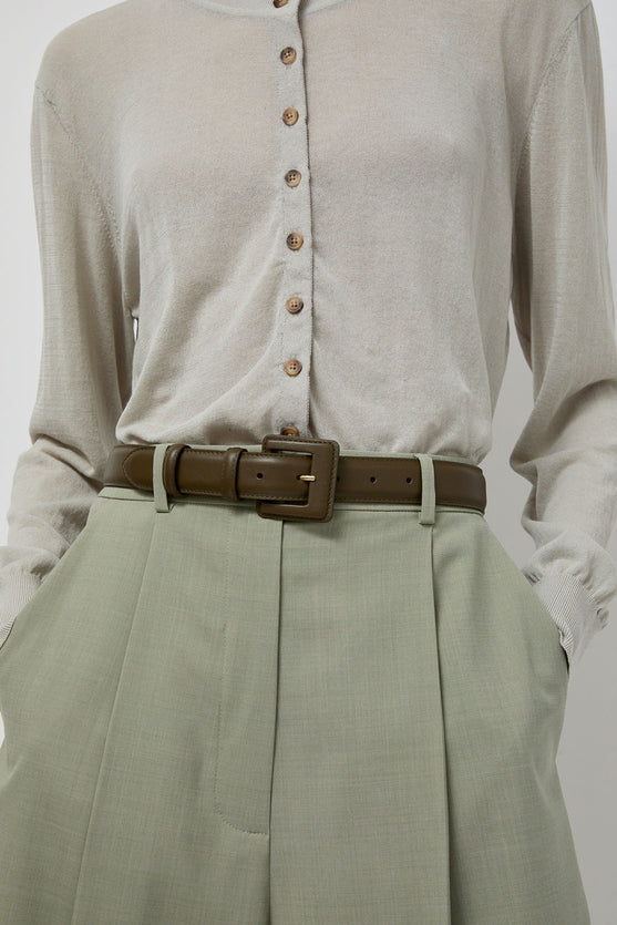 Maison Boinet Covered Buckle Leather Belt in Truffle