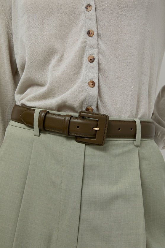 Maison Boinet Covered Buckle Leather Belt in Truffle