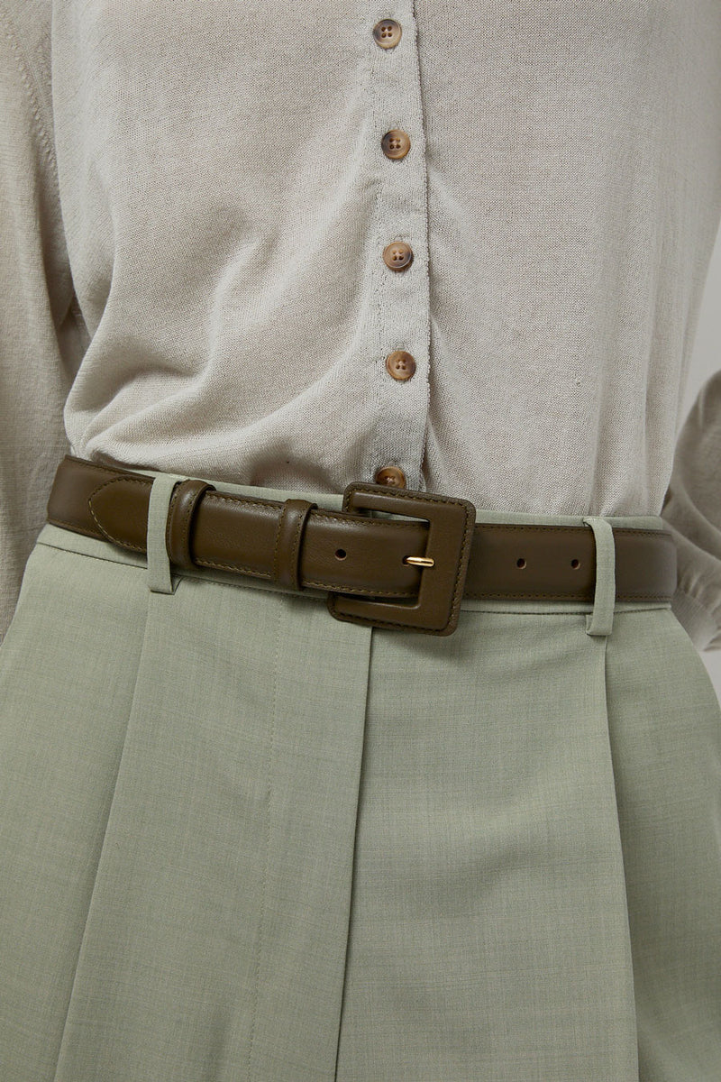 Maison Boinet Covered Buckle Leather Belt in Truffle