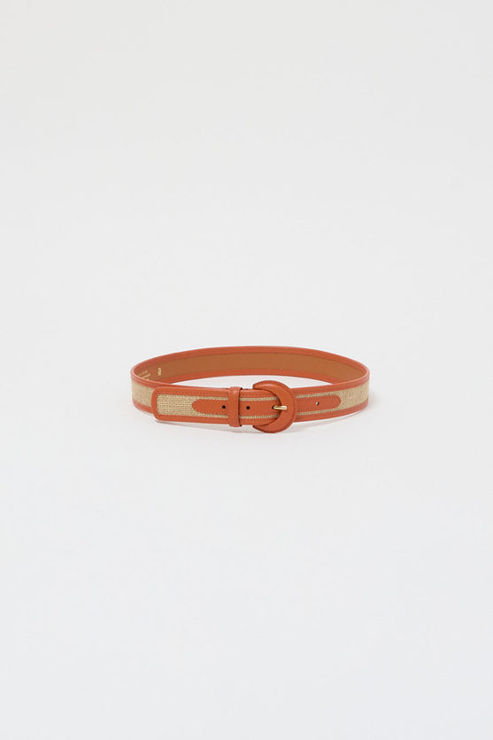 Maison Boinet Nappa and Linen Belt in Beige and Ochre