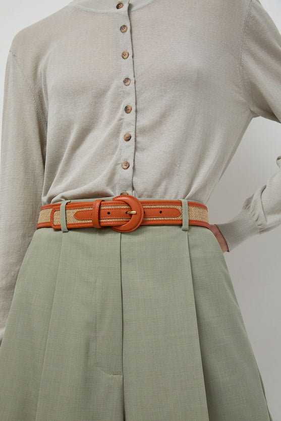 Maison Boinet Nappa and Linen Belt in Beige and Ochre