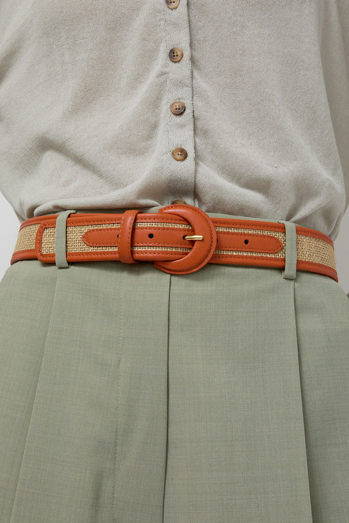 Maison Boinet Nappa and Linen Belt in Beige and Ochre – No.6 Store