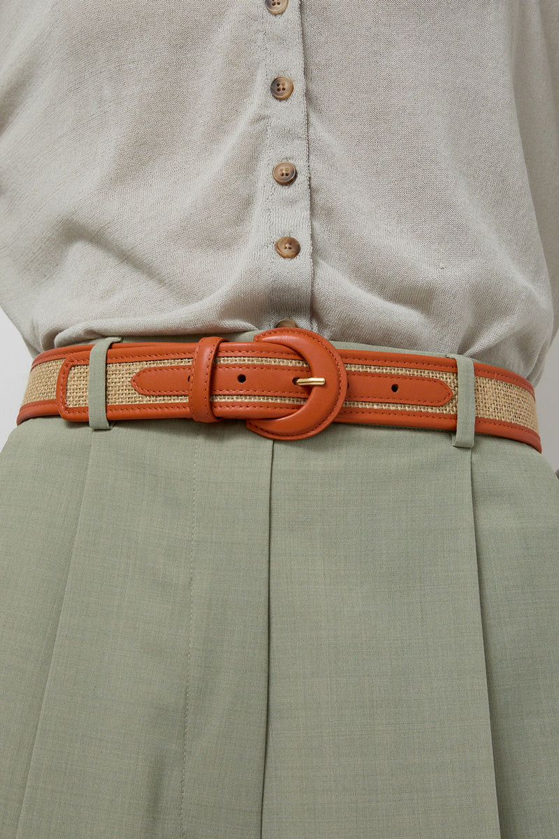 Maison Boinet Nappa and Linen Belt in Beige and Ochre