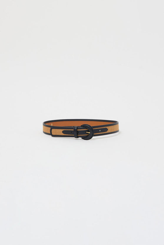 Maison Boinet Nappa and Linen Belt in Camel and Navy