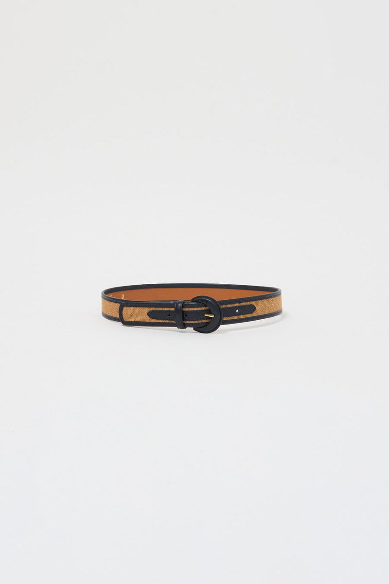 Maison Boinet Nappa and Linen Belt in Camel and Navy