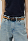 Maison Boinet Nappa and Linen Belt in Camel and Navy
