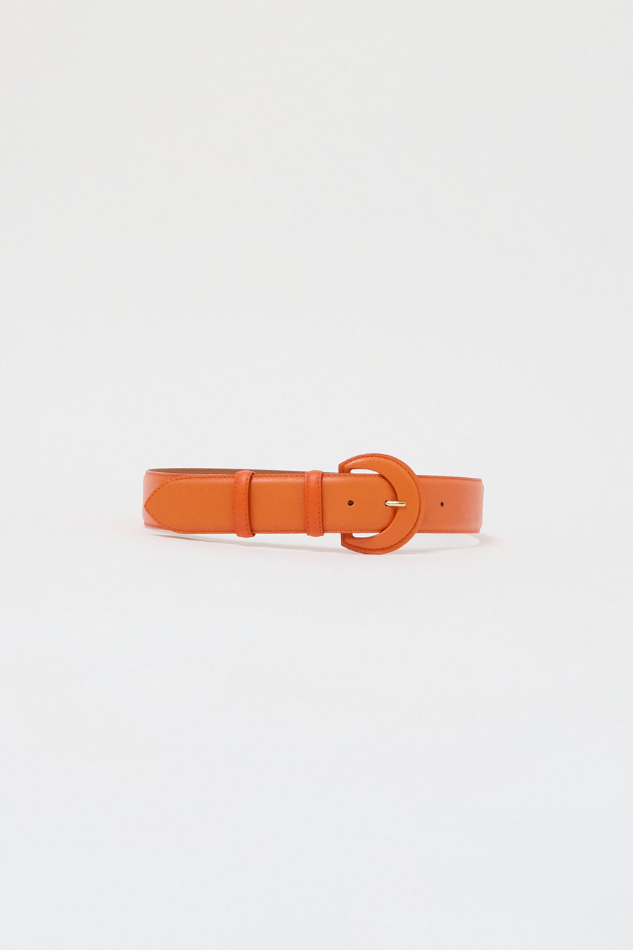 Maison Boinet Round Covered Buckle Leather Belt in Mandarine
