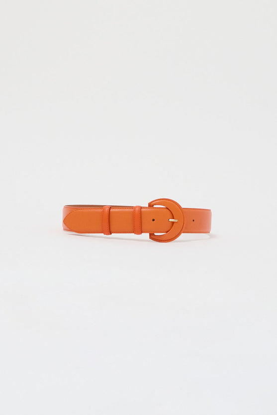 Maison Boinet Round Covered Buckle Leather Belt in Mandarine