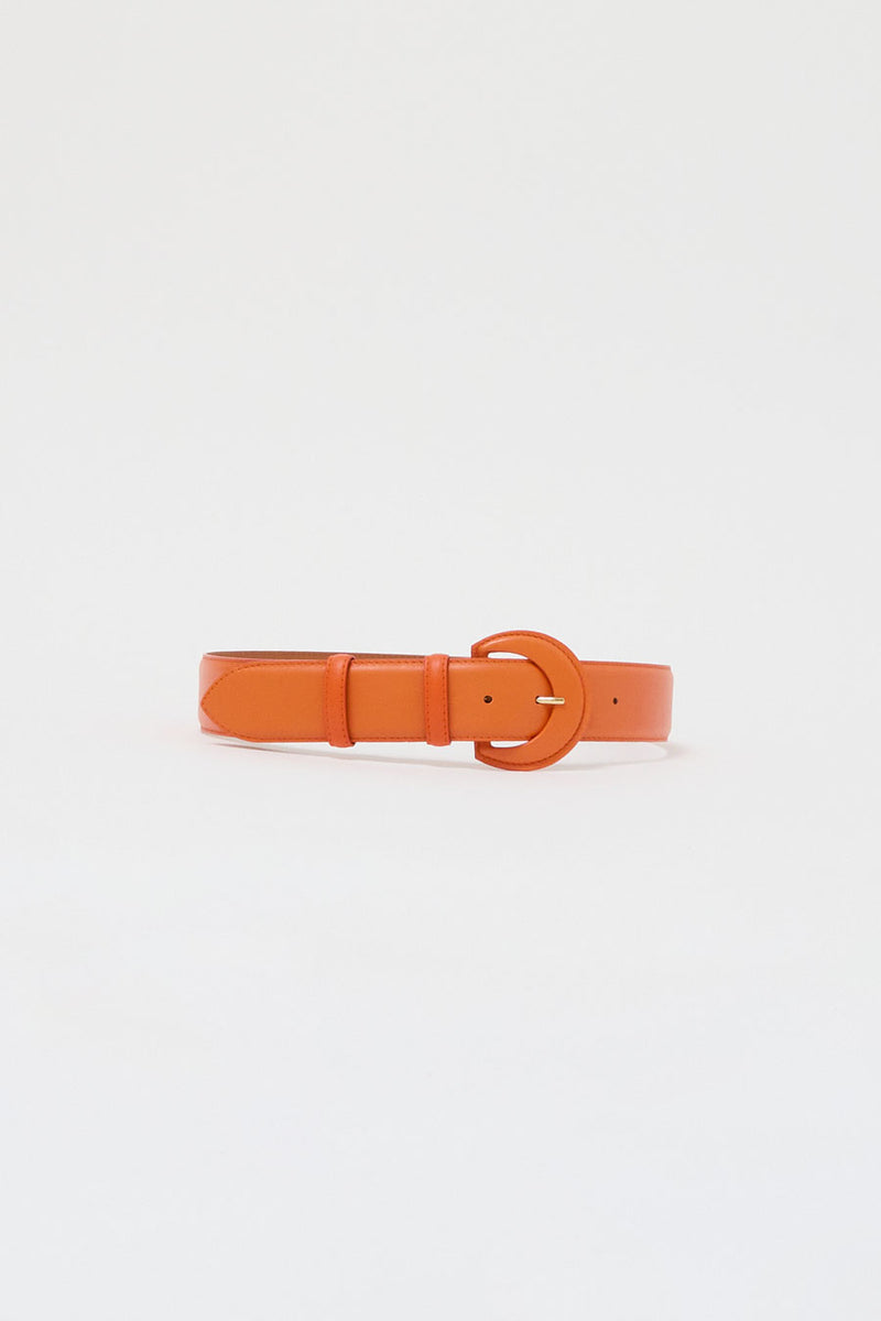 Maison Boinet Round Covered Buckle Leather Belt in Mandarine