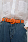 Maison Boinet Round Covered Buckle Leather Belt in Mandarine