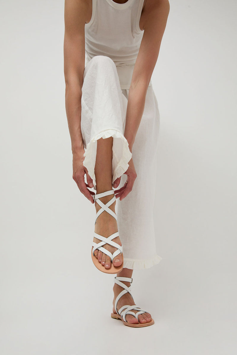 Maria Farro Delphi Sandal in White with Natural Sole