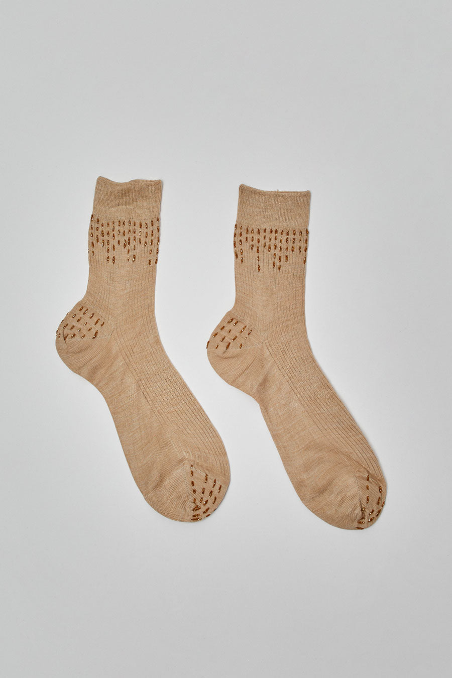 Maria La Rosa Crystal Sheer Socks in Sand